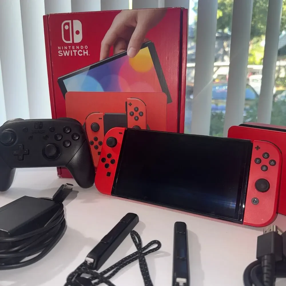Nintendo Switch OLED Model Mario Red Edition CIB + Official Pro Controller
